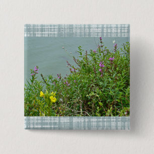 Wildbloemen op het Groene Lane Reservoir Vierkante Button 5,1 Cm