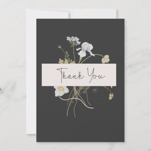 Wildbloemen op houtskool bruiloft bedankkaart (Voorkant)