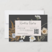 Wildbloemen op houtskool bruiloft QR-code RSVP Kaartje (Voorkant)