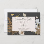 Wildbloemen op houtskool bruiloft save the date (Voorkant)