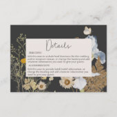 Wildbloemen op houtskool trouwgegevens informatiekaartje (Voorkant)