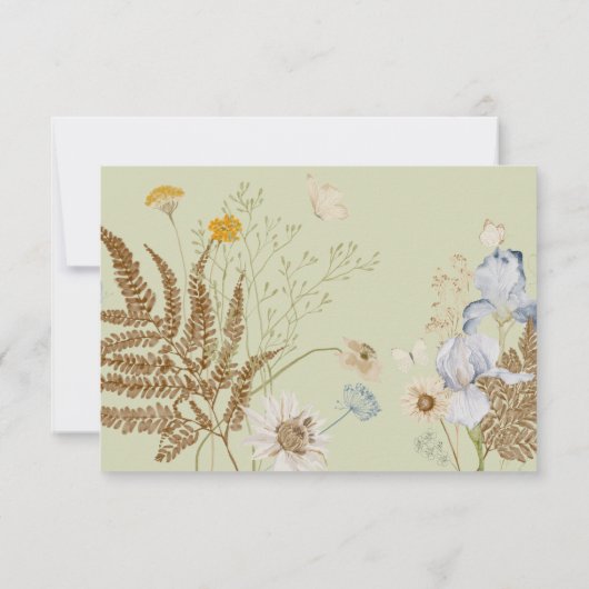 Wildbloemen op Licht Sage Bruiloft Save The Date (Achterkant)