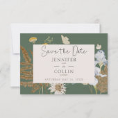 Wildbloemen op Sage Bruiloft Save The Date (Voorkant)