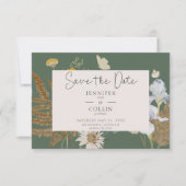 Wildbloemen op Sage Bruiloft Save The Date (Voorkant)