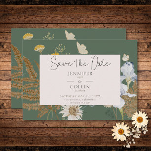 Wildbloemen op Sage Bruiloft Save The Date