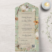 Wildbloemen op Sage Green met QR-code All In One Uitnodiging