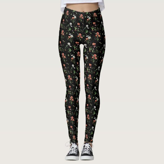 Wildbloemen op zwart leggings (Voorkant)