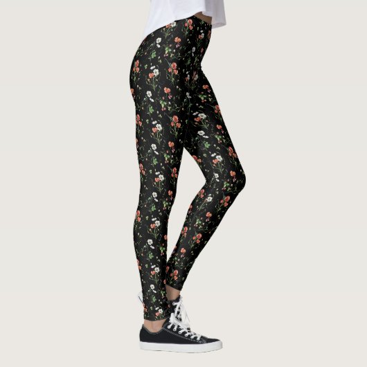 Wildbloemen op zwart leggings (Rechts)