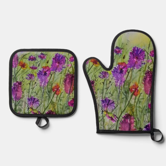 Wildbloemen Oven Mitt en Potholder set (Voorkant)