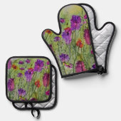 Wildbloemen Oven Mitt en Potholder set (Voorkant / Achterkant)