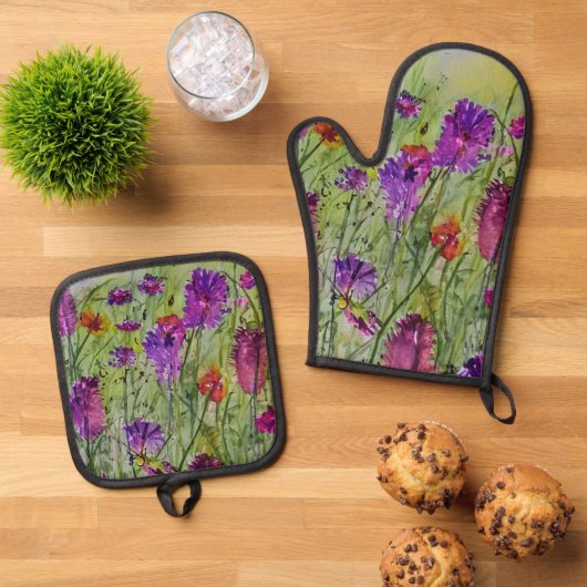 Wildbloemen Oven Mitt en Potholder set (Top down)