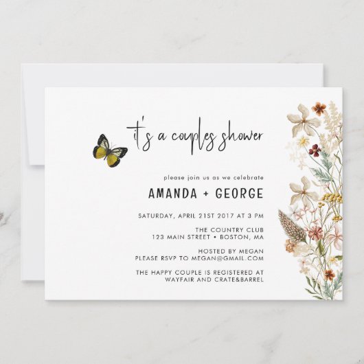 Wildbloemen Paar douche vlinder Kaart (Voorkant)