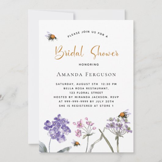 Wildbloemen paarse roze bijen Vrijgezellenfeest Kaart (Voorkant)