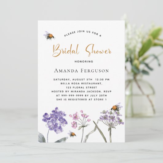 Wildbloemen paarse roze bijen Vrijgezellenfeest Kaart (Staand voorkant)