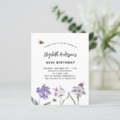 Wildbloemen paarse roze budget verjaardagsuitnodig (Staand voorkant)