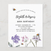 Wildbloemen paarse roze budget verjaardagsuitnodig (Voorkant)