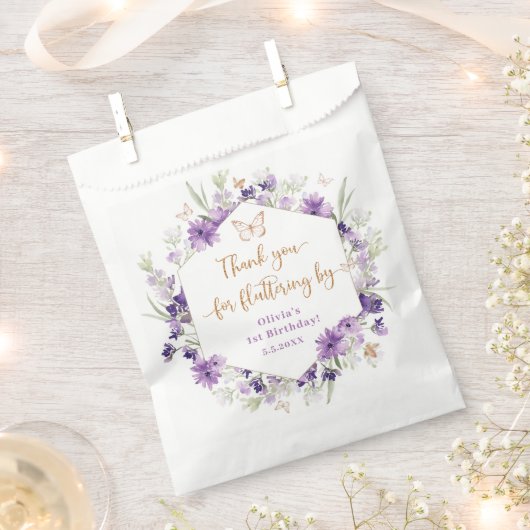 Wildbloemen paarse vlinder Bedankt voor fladderen Bedankzakje (Geknipt)