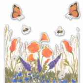 Wildbloemen papaver vlinders bijen sticker (Voorkant)