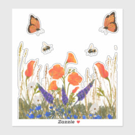 Wildbloemen papaver vlinders bijen sticker
