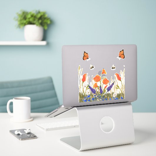 Wildbloemen papaver vlinders bijen sticker (Laptop op bureau)