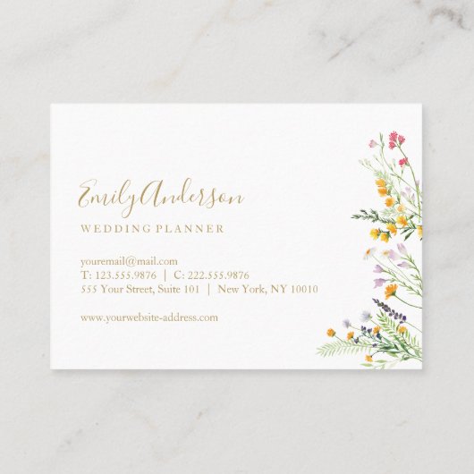 Wildbloemen pastel Elegant hallo kaart Visitekaartje (Achterkant)