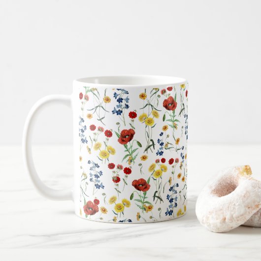 Wildbloemen Patroon Botanische illustratie Koffiemok (Met donut)