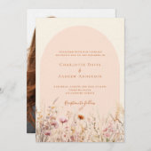 Wildbloemen perzik beige boog foto luxe bruiloft kaart (Voorkant / Achterkant)