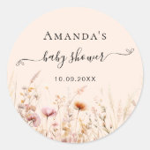Wildbloemen perzik beige roze baby shower ronde sticker (Voorkant)