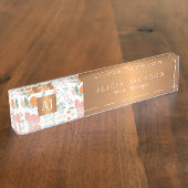 Wildbloemen perzik patroon koper goud monogram naambordje (Zijkant)