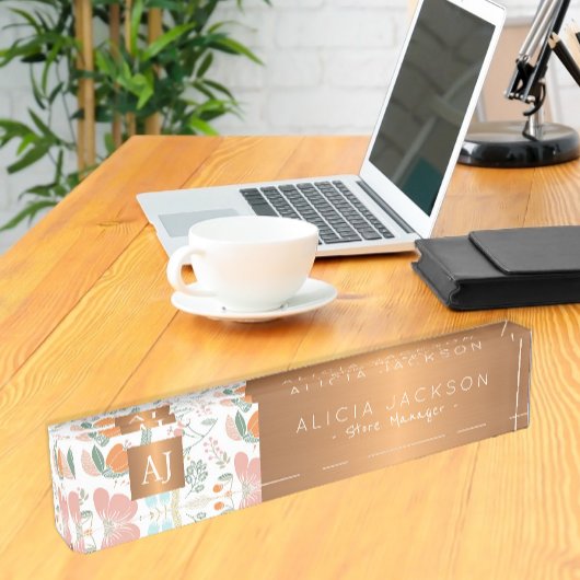 Wildbloemen perzik patroon koper goud monogram naambordje