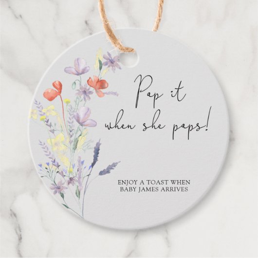 Wildbloemen Pop het als ze baby shower pop Bedankjes Labels (Voorkant)