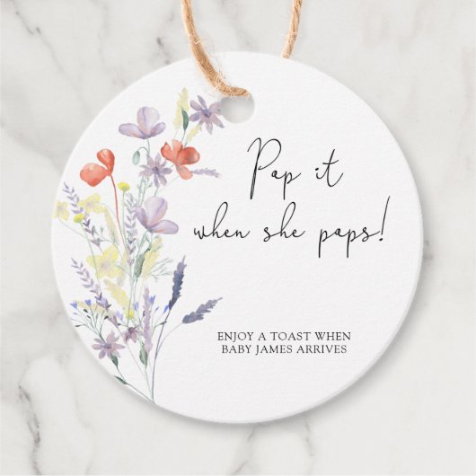 Wildbloemen Pop het als ze baby shower pop Bedankjes Labels (Voorkant)
