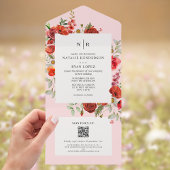 Wildbloemen Poppy Red Bloemen Roze Bruiloft QR RSV All In One Uitnodiging