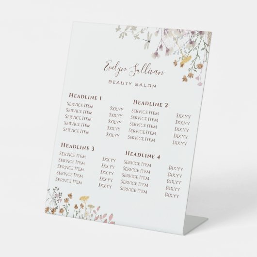 Wildbloemen Prijslijst Pedestal Sign Reclamebord Met Voetstuk (Voorkant)