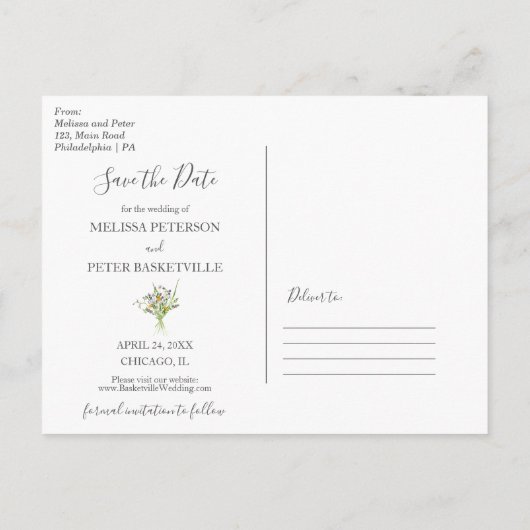 Wildbloemen Romantic, met uitzondering van de datu Aankondigingskaart (Achterkant)