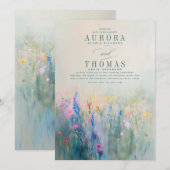 Wildbloemen Romantische elegante bruiloft uitnodig Kaart (Voorkant / Achterkant)