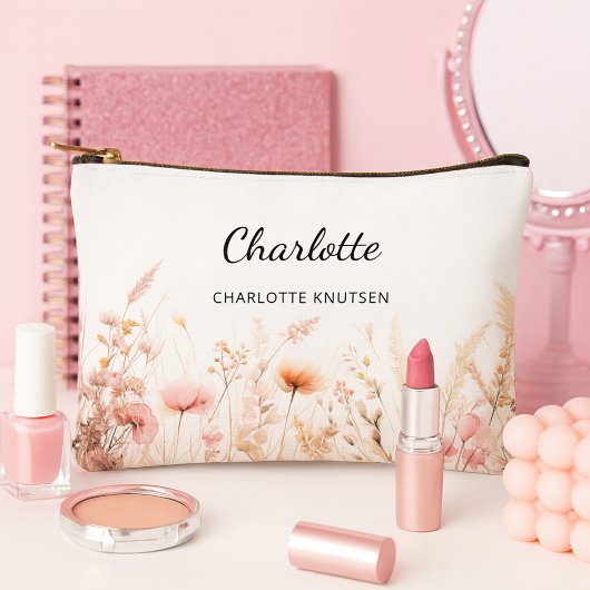 Wildbloemen roze beige monogram naam etui
