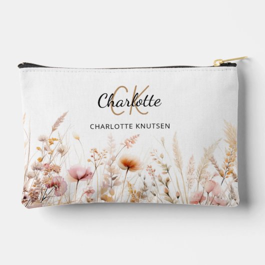 Wildbloemen roze beige monogram naam etui (Achterkant)