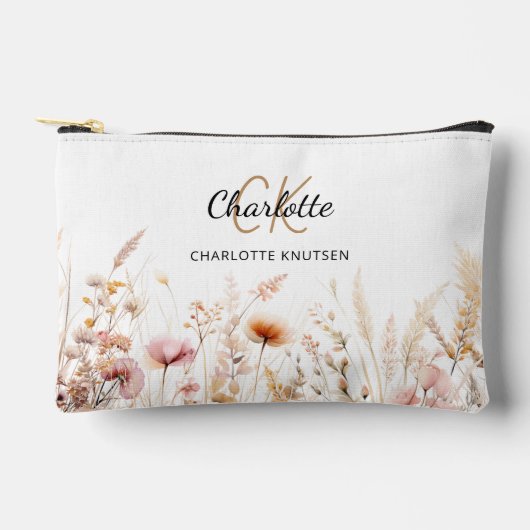 Wildbloemen roze beige monogram naam etui (Voorkant)