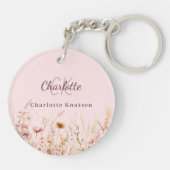 Wildbloemen roze beige monogram naam sleutelhanger (Achterkant)