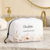 Wildbloemen roze beige monogram naam toilettasje