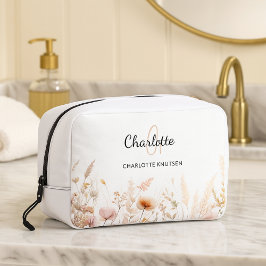 Wildbloemen roze beige monogram naam toilettasje