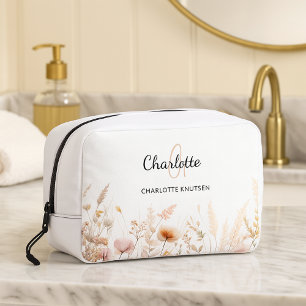 Wildbloemen roze beige monogram naam toilettasje