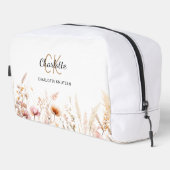 Wildbloemen roze beige monogram naam toilettasje (Rechterhoek)