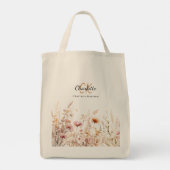 Wildbloemen roze beige monogram naam tote bag (Achterkant)