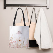 Wildbloemen roze beige monogram naam tote bag