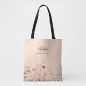 Wildbloemen roze beige monogram naam tote bag (Voorkant)