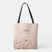 Wildbloemen roze beige monogram naam tote bag (Achterkant)