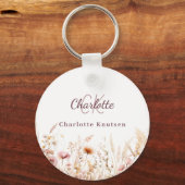 Wildbloemen roze beige monogram sleutelhanger (Voorkant)