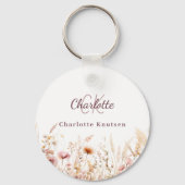 Wildbloemen roze beige monogram sleutelhanger (Achterkant)